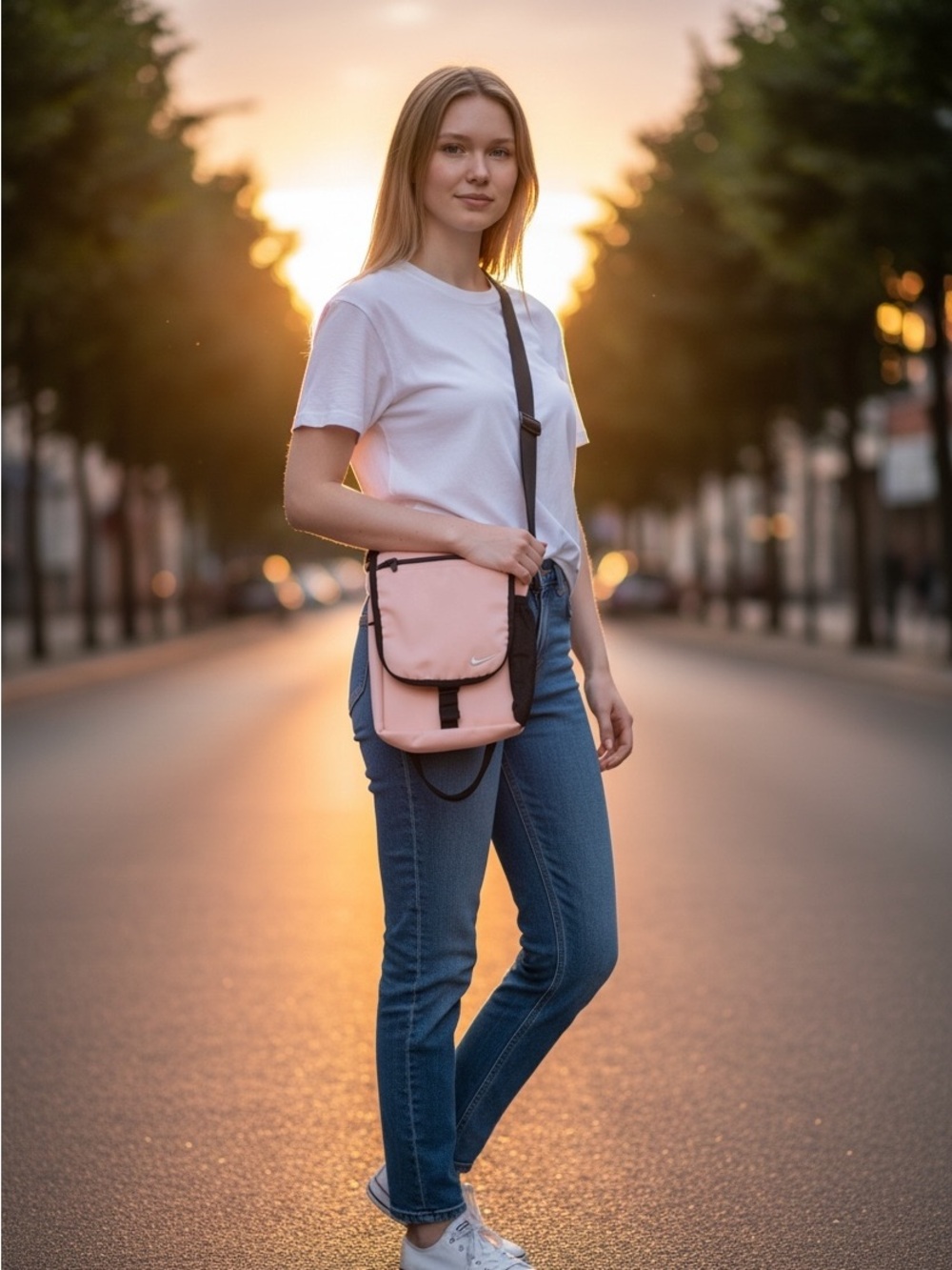 NIKE Compact Pink/Peach Crossbody Bag with Adjustable Strap